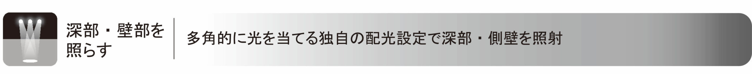 多角的に光を当てる独自の配光設定で深部・側壁を照射